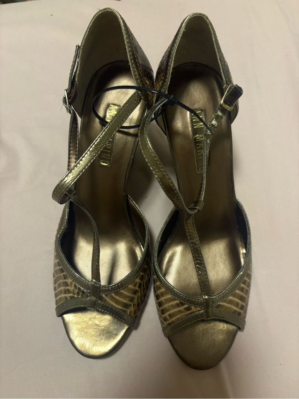 Ann Marino Metallic Gold Open-Toe Strappy Heels